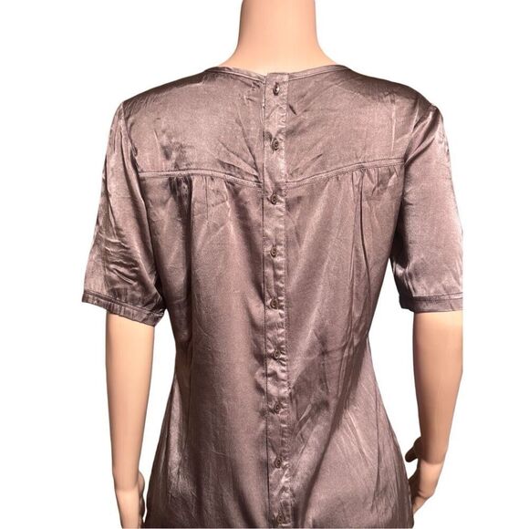 Pulp women button back short sleeve walnut rayon solid  blouse M - Picture 6 of 7